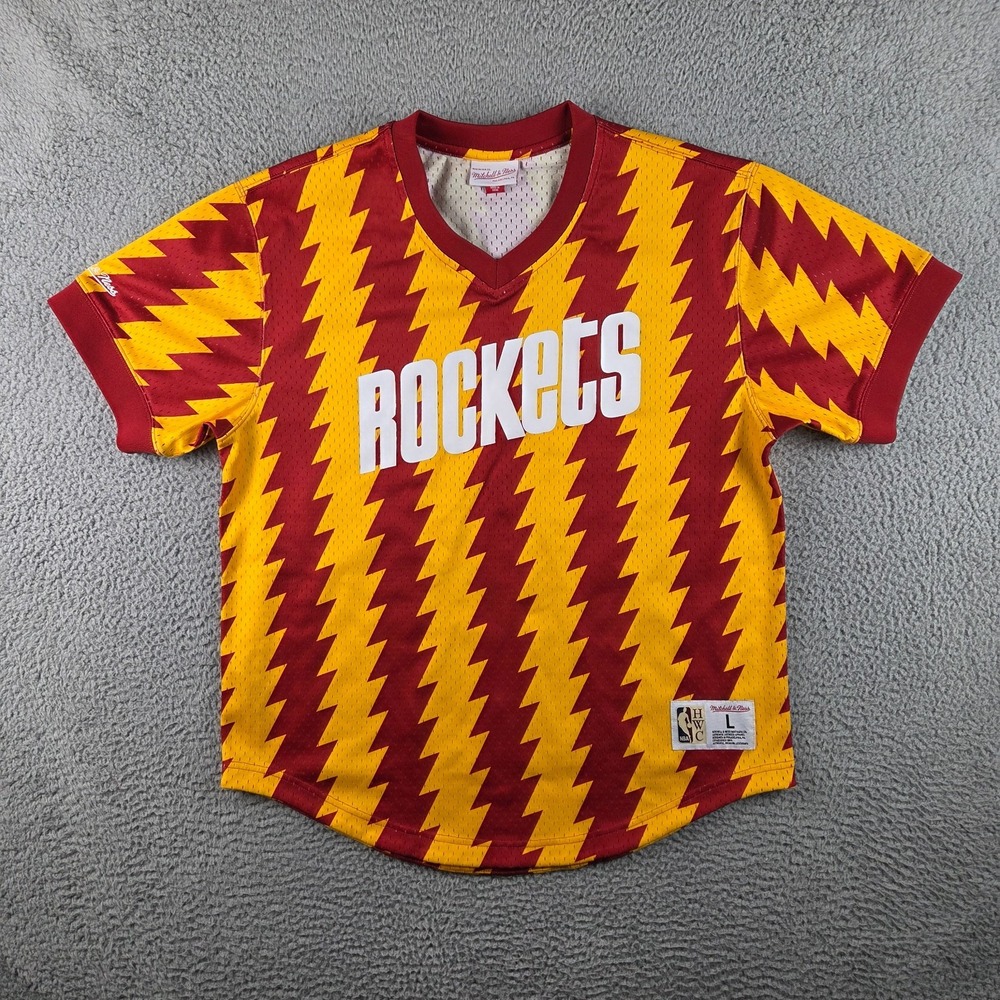 Houston Rockets Mitchell & Ness Hardwood Classics Wordmark Mesh Shirt Mens Large
